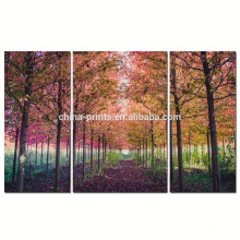 Triptyque Maple Tree Canvas Wall Art for Living / Lavender Forest Canvas Print / Autumn Landscape Wall Picture